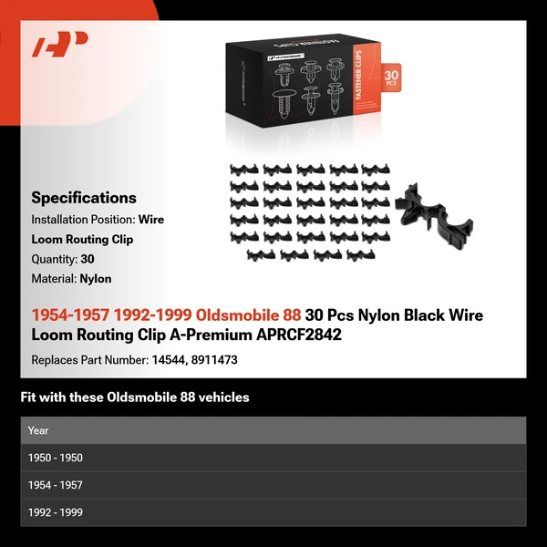 1954-1957 1992-1999 Oldsmobile 88 30 Pcs Nylon Black Wire Loom Routing Clip A-Premium APRCF2842