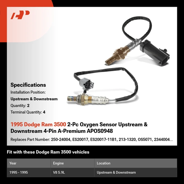 1995 Dodge Ram 3500 2-Pc Oxygen Sensor Upstream & Downstream 4-Pin A-Premium APOS0948
