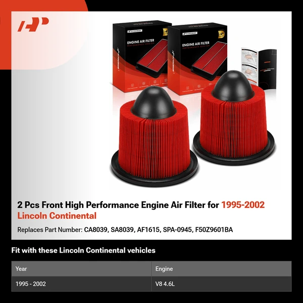 2 Pcs Front High Performance Engine Air Filter for 1995-2002 Lincoln Continental