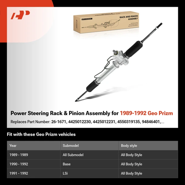 Power Steering Rack & Pinion Assembly for 1989-1992 Geo Prizm