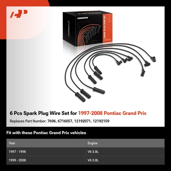 6 Pcs Spark Plug Wire Set for 1997-2008 Pontiac Grand Prix