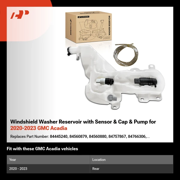 Windshield Washer Reservoir with Sensor & Cap & Pump for 2020-2023 GMC Acadia