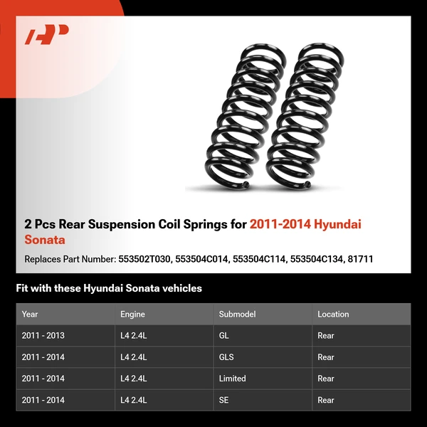 2 Pcs Rear Suspension Coil Springs for 2011-2014 Hyundai Sonata