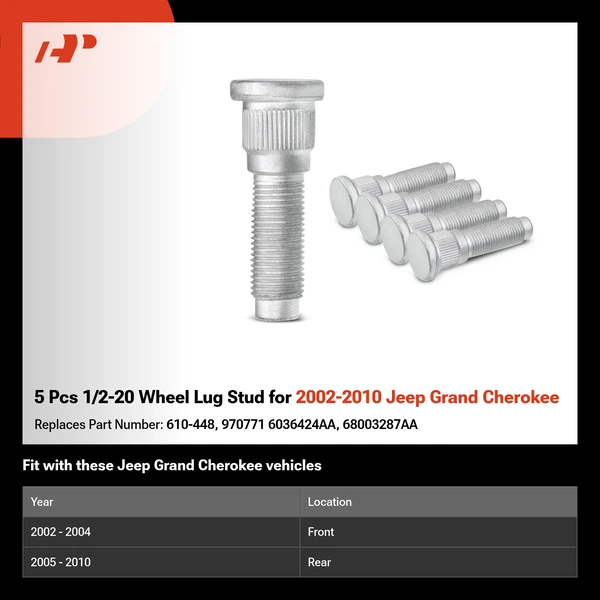 5 Pcs 1/2-20 Wheel Lug Stud for 2002-2010 Jeep Grand Cherokee