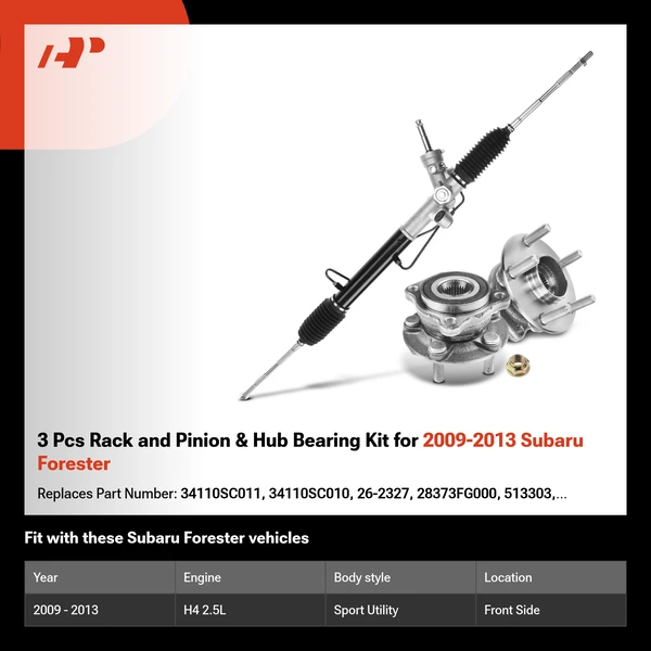 3 Pcs Rack and Pinion & Hub Bearing Kit for 2009-2013 Subaru Forester