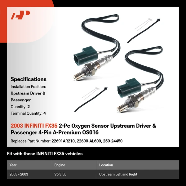 2003 INFINITI FX35 2-Pc Oxygen Sensor Upstream Driver & Passenger 4-Pin A-Premium OS016