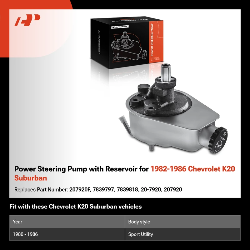 Power Steering Pump with Reservoir for 1982-1986 Chevrolet K20 Suburban