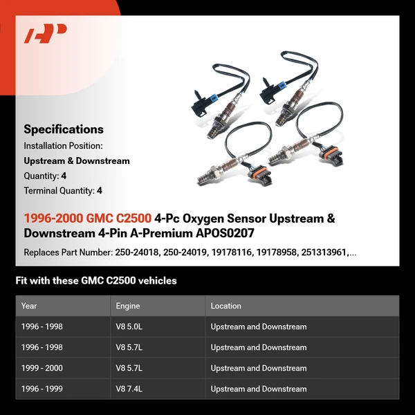 1996-2000 GMC C2500 4-Pc Oxygen Sensor Upstream & Downstream 4-Pin A-Premium APOS0207