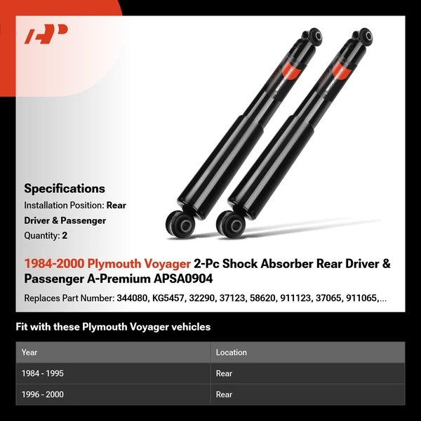 1984-2000 Plymouth Voyager 2-Pc Shock Absorber Rear Driver & Passenger A-Premium APSA0904