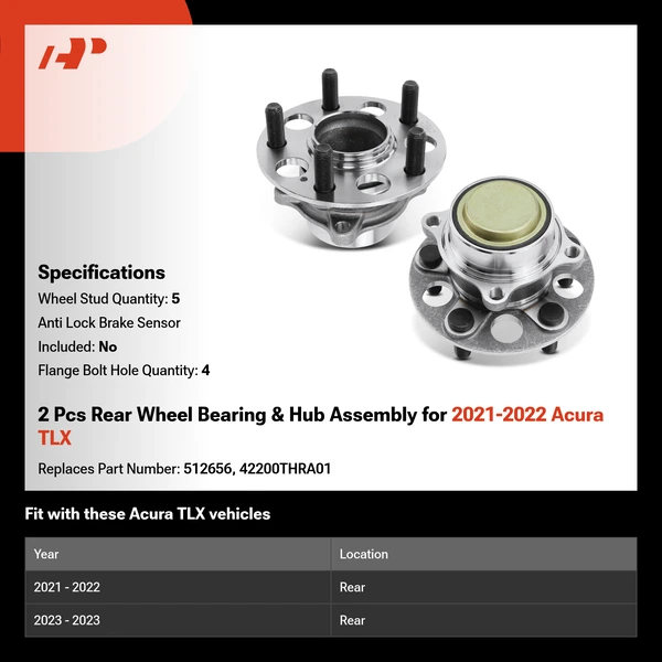 2 Pcs Rear Wheel Bearing & Hub Assembly for 2021-2022 Acura TLX