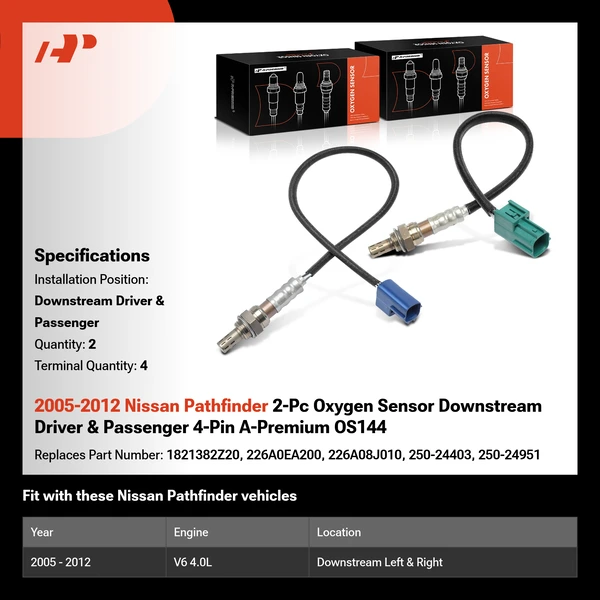 2005-2012 Nissan Pathfinder 2-Pc Oxygen Sensor Downstream Driver & Passenger 4-Pin A-Premium OS144