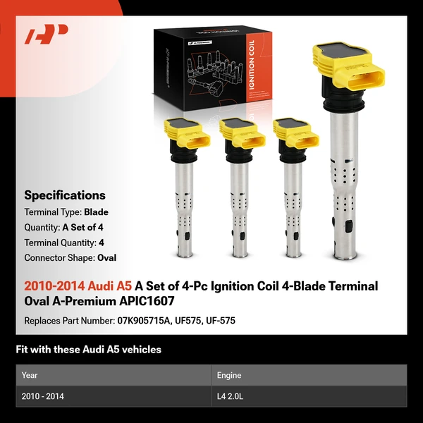 2010-2014 Audi A5 A Set of 4-Pc Ignition Coil 4-Blade Terminal Oval A-Premium APIC1607