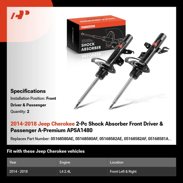 2014-2018 Jeep Cherokee 2-Pc Shock Absorber Front Driver & Passenger A-Premium APSA1480
