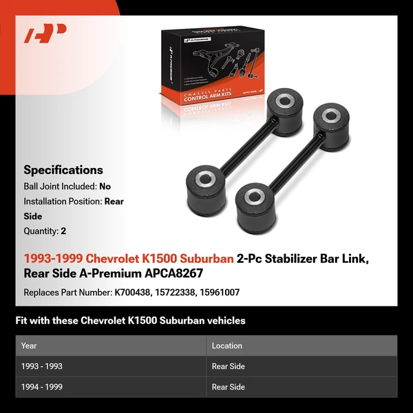 1993-1999 Chevrolet K1500 Suburban 2-Pc Stabilizer Bar Link, Rear Side A-Premium APCA8267