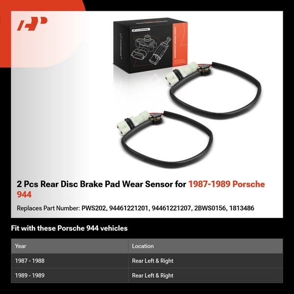 2 Pcs Rear Disc Brake Pad Wear Sensor for 1987-1989 Porsche 944