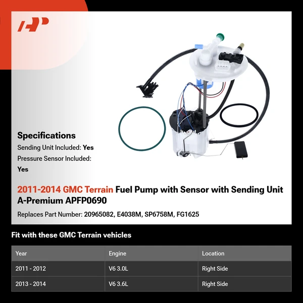 2011-2014 GMC Terrain Fuel Pump with Sensor with Sending Unit A-Premium APFP0690