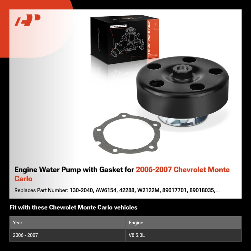 Engine Water Pump with Gasket for 2006-2007 Chevrolet Monte Carlo