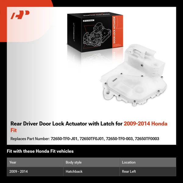 Rear Driver Door Lock Actuator with Latch for 2009-2014 Honda Fit