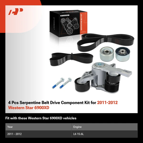 4 Pcs Serpentine Belt Drive Component Kit for 2011-2012 Western Star 6900XD