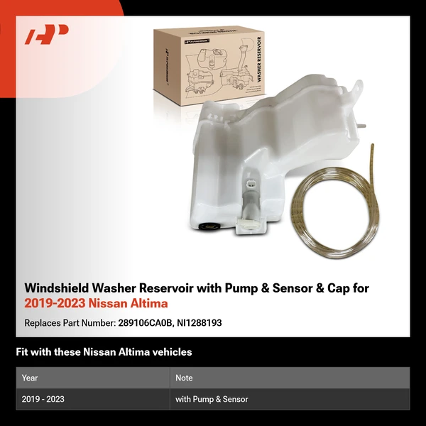 Windshield Washer Reservoir with Pump & Sensor & Cap for 2019-2023 Nissan Altima