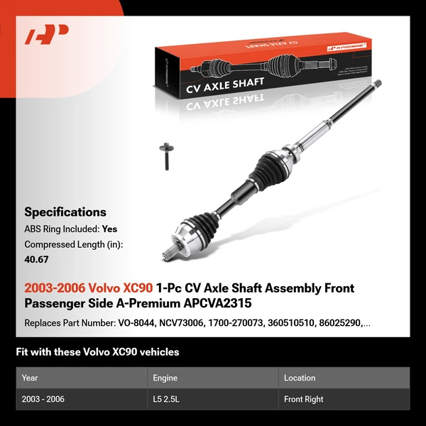 2003-2006 Volvo XC90 1-Pc CV Axle Shaft Assembly Front Passenger Side A-Premium APCVA2315