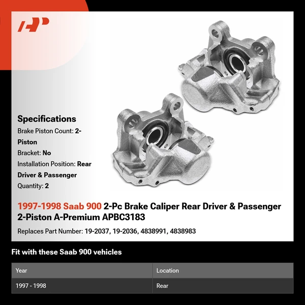 1997-1998 Saab 900 2-Pc Brake Caliper Rear Driver & Passenger 2-Piston A-Premium APBC3183