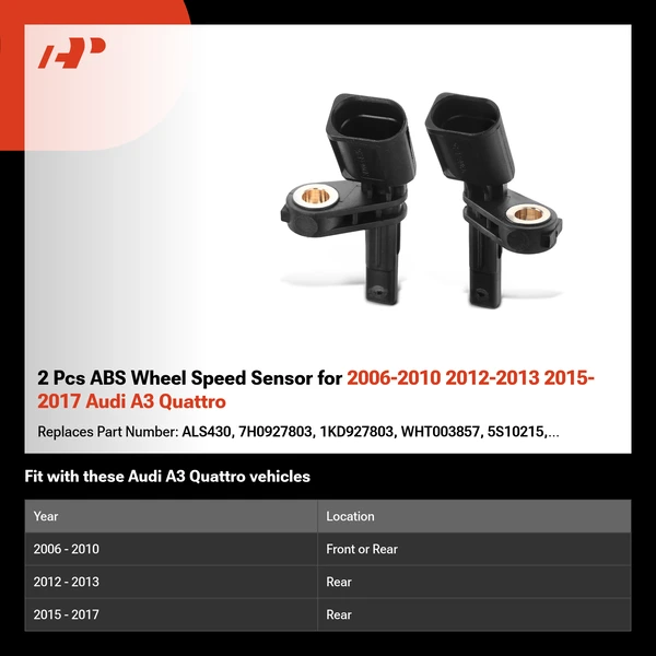 2 Pcs ABS Wheel Speed Sensor for 2006-2010 2012-2013 2015-2017 Audi A3 Quattro
