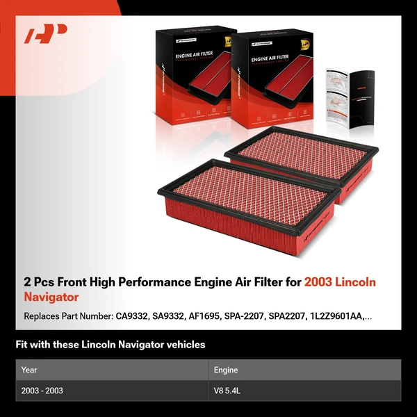 2 Pcs Front High Performance Engine Air Filter for 2003 Lincoln Navigator