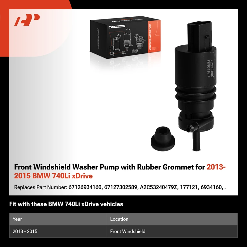 Front Windshield Washer Pump with Rubber Grommet for 2013-2015 BMW 740Li xDrive