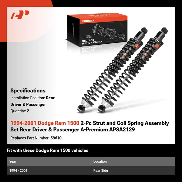 1994-2001 Dodge Ram 1500 2-Pc Strut and Coil Spring Assembly Set Rear Driver & Passenger A-Premium APSA2129