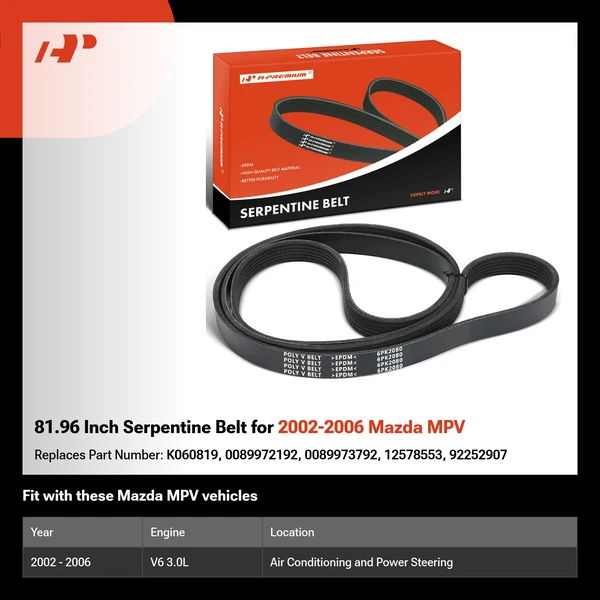 81.96 Inch Serpentine Belt for 2002-2006 Mazda MPV