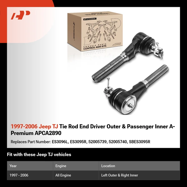 1997-2006 Jeep TJ Tie Rod End Driver Outer & Passenger Inner A-Premium APCA2890