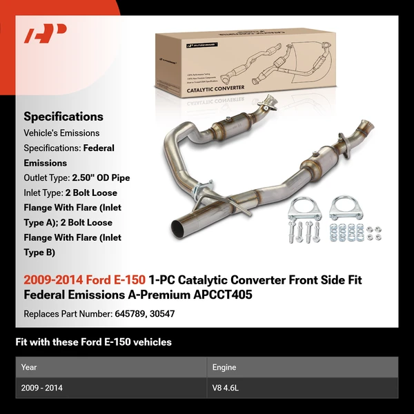 2009-2014 Ford E-150 1-PC Catalytic Converter Front Side Fit Federal Emissions A-Premium APCCT405