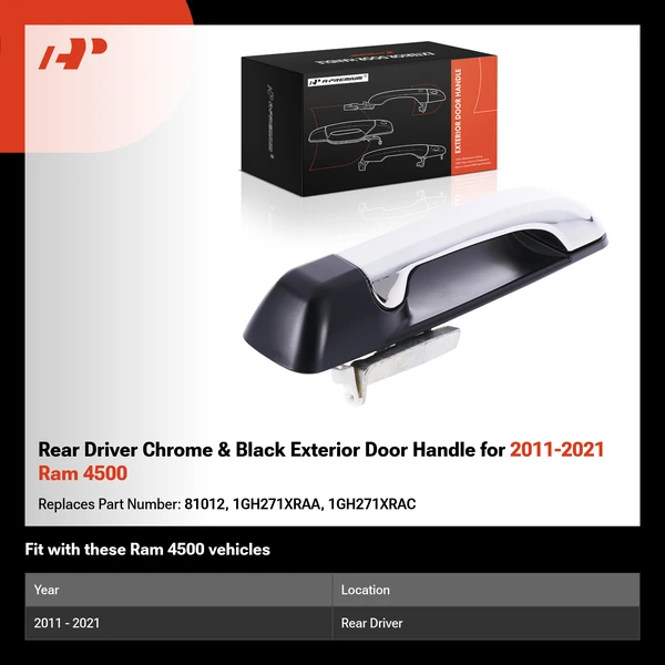 Rear Driver Chrome & Black Exterior Door Handle for 2011-2021 Ram 4500