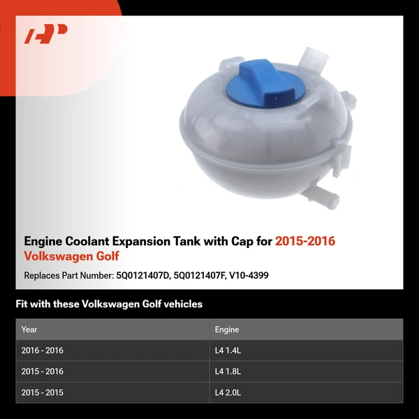 Engine Coolant Expansion Tank with Cap for 2015-2016 Volkswagen Golf