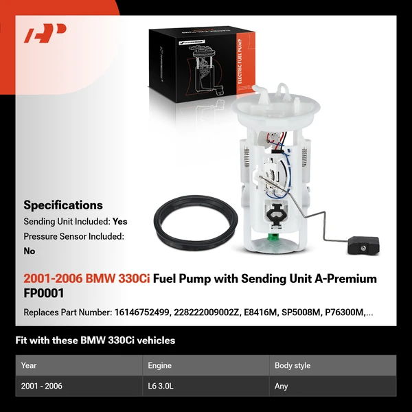 2001-2006 BMW 330Ci Fuel Pump with Sending Unit A-Premium FP0001