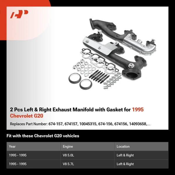 2 Pcs Left & Right Exhaust Manifold with Gasket for 1995 Chevrolet G20