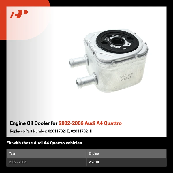 Engine Oil Cooler for 2002-2006 Audi A4 Quattro