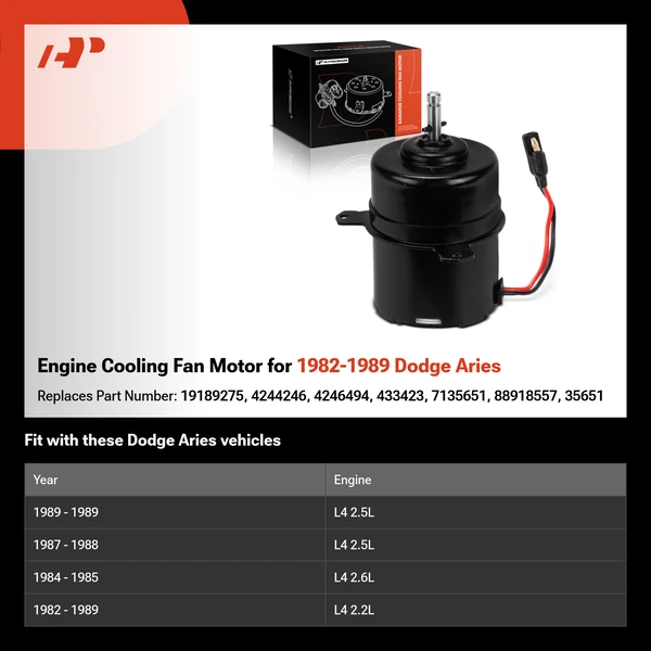 Engine Cooling Fan Motor for 1982-1989 Dodge Aries