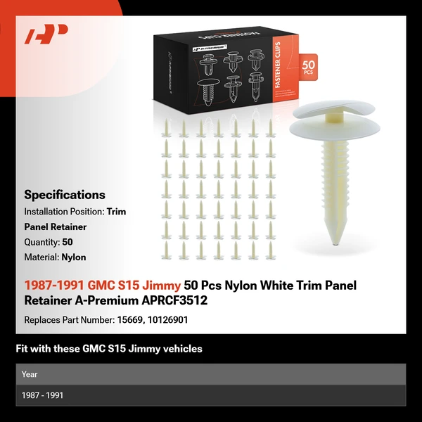 1987-1991 GMC S15 Jimmy 50 Pcs Nylon White Trim Panel Retainer A-Premium APRCF3512