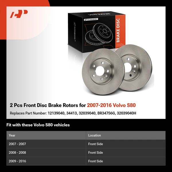 2 Pcs Front Disc Brake Rotors for 2007-2016 Volvo S80