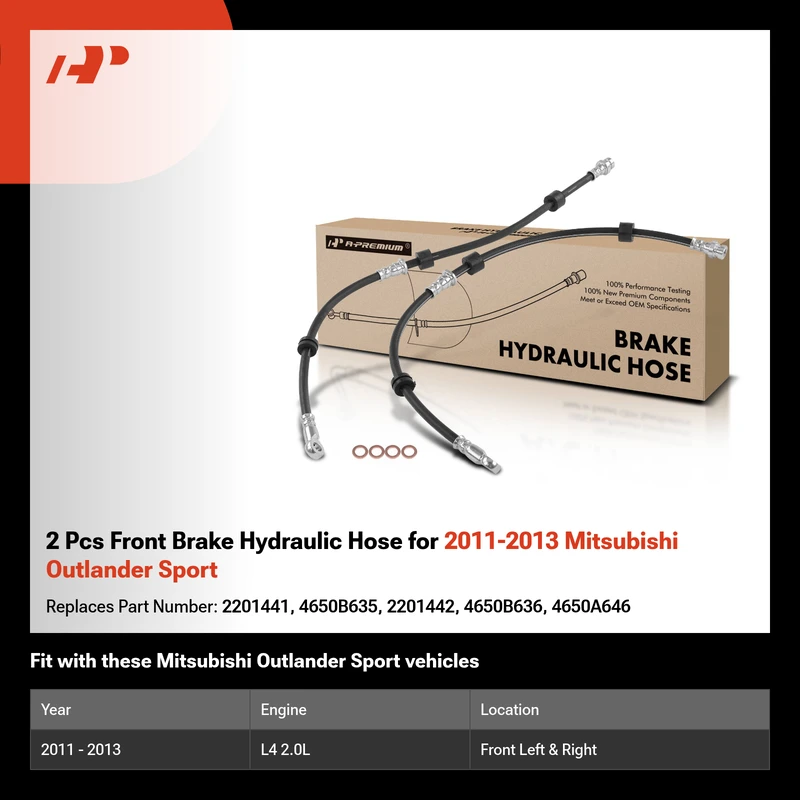 2 Pcs Front Brake Hydraulic Hose for 2011-2013 Mitsubishi Outlander Sport