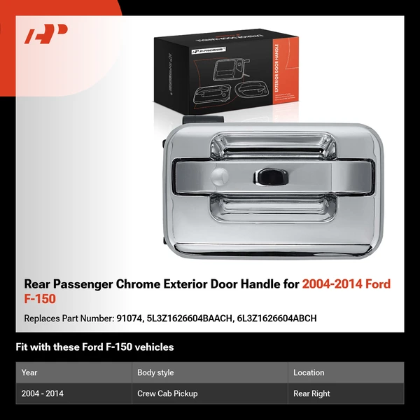 Rear Passenger Chrome Exterior Door Handle for 2004-2014 Ford F-150
