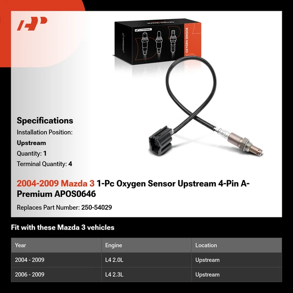 2004-2009 Mazda 3 1-Pc Oxygen Sensor Upstream 4-Pin A-Premium APOS0646