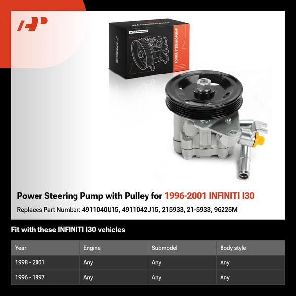 Power Steering Pump with Pulley for 1996-2001 INFINITI I30