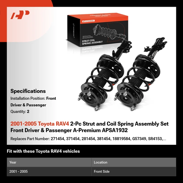 2001-2005 Toyota RAV4 2-Pc Strut and Coil Spring Assembly Set Front Driver & Passenger A-Premium APSA1932