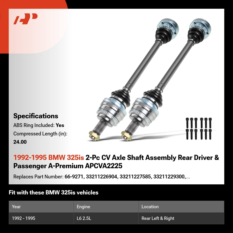 1992-1995 BMW 325is 2-Pc CV Axle Shaft Assembly Rear Driver & Passenger A-Premium APCVA2225