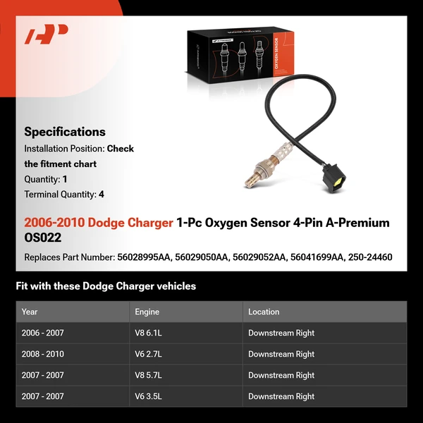 2006-2010 Dodge Charger 1-Pc Oxygen Sensor 4-Pin A-Premium OS022