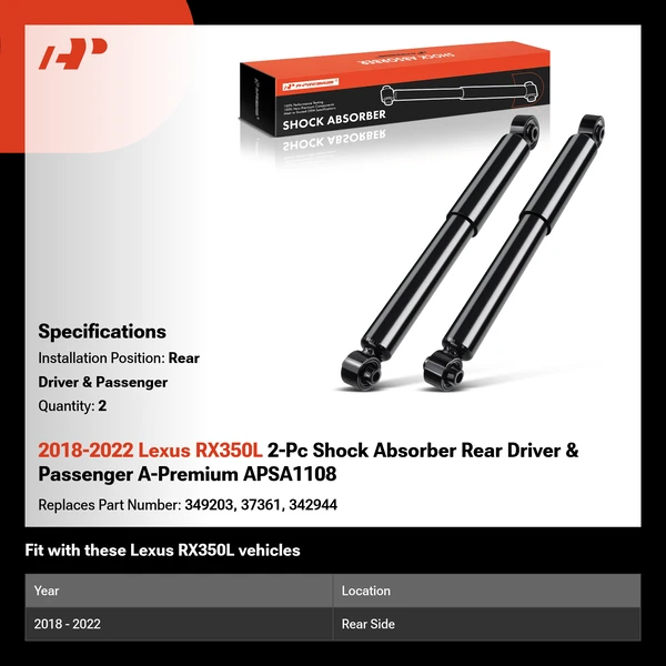 2018-2022 Lexus RX350L 2-Pc Shock Absorber Rear Driver & Passenger A-Premium APSA1108