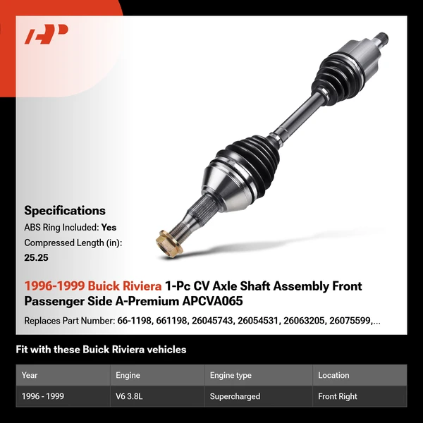 1996-1999 Buick Riviera 1-Pc CV Axle Shaft Assembly Front Passenger Side A-Premium APCVA065